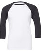 Bella + Canvas Unisex 3/4-Sleeve Baseball T-Shirt WHITE/ DARK GREY FlatFront