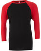 Bella + Canvas Unisex 3/4-Sleeve Baseball T-Shirt black/ red FlatFront