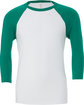 Bella + Canvas Unisex 3/4-Sleeve Baseball T-Shirt white/ kelly FlatFront