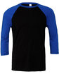 Bella + Canvas Unisex 3/4-Sleeve Baseball T-Shirt BLACK/ TRUE ROYL FlatFront