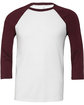 Bella + Canvas Unisex 3/4-Sleeve Baseball T-Shirt white/ maroon FlatFront