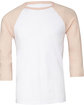 Bella + Canvas Unisex 3/4-Sleeve Baseball T-Shirt WHT/ HTHR PEACH FlatFront