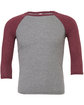 Bella + Canvas Unisex 3/4-Sleeve Baseball T-Shirt GRY/ MAROON TRB FlatFront