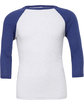 Bella + Canvas Unisex 3/4-Sleeve Baseball T-Shirt WHT FLK/ NVY TRB FlatFront