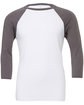 Bella + Canvas Unisex 3/4-Sleeve Baseball T-Shirt WHITE/ ASPHALT FlatFront