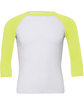 Bella + Canvas Unisex 3/4-Sleeve Baseball T-Shirt WHT/ NEON YELLOW FlatFront