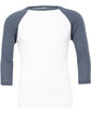 Bella + Canvas Unisex 3/4-Sleeve Baseball T-Shirt WHITE/ DENIM FlatFront
