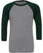 Bella + Canvas Unisex 3/4-Sleeve Baseball T-Shirt GRY/ EMER TRBLND FlatFront