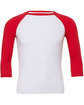Bella + Canvas Unisex 3/4-Sleeve Baseball T-Shirt WHITE/ RED OFFront