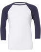 Bella + Canvas Unisex 3/4-Sleeve Baseball T-Shirt white/ navy OFFront