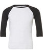 Bella + Canvas Unisex 3/4-Sleeve Baseball T-Shirt wht flk/ chr trb OFFront