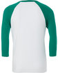Bella + Canvas Unisex 3/4-Sleeve Baseball T-Shirt white/ kelly OFBack