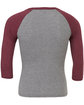 Bella + Canvas Unisex 3/4-Sleeve Baseball T-Shirt gry/ maroon trb OFBack