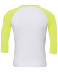 Bella + Canvas Unisex 3/4-Sleeve Baseball T-Shirt wht/ neon yellow OFBack