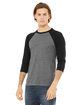 Bella + Canvas Unisex 3/4-Sleeve Baseball T-Shirt deep hthr/ black ModelQrt