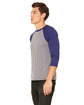 Bella + Canvas Unisex 3/4-Sleeve Baseball T-Shirt GREY/ NAVY TRB ModelSide