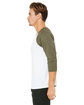 Bella + Canvas Unisex 3/4-Sleeve Baseball T-Shirt WHT/ HTHR OLIVE ModelSide