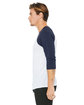 Bella + Canvas Unisex 3/4-Sleeve Baseball T-Shirt WHT FLK/ NVY TRB ModelSide
