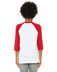 Bella + Canvas Youth 3/4-Sleeve Baseball T-Shirt WHITE/ RED ModelBack