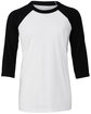 Bella + Canvas Youth 3/4-Sleeve Baseball T-Shirt WHITE/ BLACK FlatFront