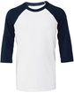 Bella + Canvas Youth 3/4-Sleeve Baseball T-Shirt white/ navy FlatFront