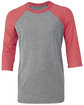 Bella + Canvas Youth 3/4-Sleeve Baseball T-Shirt GREY/ RED TRBLND FlatFront