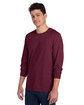 Jerzees Adult Premium Blend Long-Sleeve T-Shirt maroon heather ModelSide