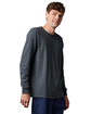 Russell Athletic Unisex Cotton Classic Long-Sleeve T-Shirt CHARCOAL GREY ModelSide