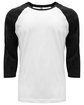 Next Level Apparel Unisex CVC 3/4 Sleeve Raglan Baseball T-Shirt BLACK/ WHITE OFFront