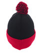 Pacific Headwear Knit Fold-Over Pom-Pom Beanie black/ red ModelBack