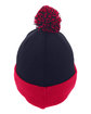 Pacific Headwear Knit Fold-Over Pom-Pom Beanie navy/ red ModelBack