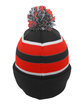 Pacific Headwear Knit Fold-Over Pom-Pom Beanie black/ red/ wht ModelBack