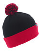 Pacific Headwear Knit Fold-Over Pom-Pom Beanie black/ red ModelSide