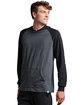 Russell Athletic Adult Essential Raglan Pullover Hooded T-Shirt BLACK HTHR/ BLK ModelSide