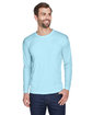 UltraClub Adult Cool & Dry Sport Long-Sleeve Performance Interlock T-Shirt ICE BLUE ModelQrt