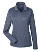 UltraClub Ladies' Cool & Dry Heathered Performance Quarter-Zip navy heather OFFront