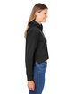 J America Ladies' Triblend Cropped Hooded Sweatshirt black solid ModelSide