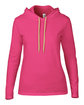Anvil Ladies' Lightweight Long-Sleeve Hooded T-Shirt HT PINK/ NEO YEL FlatFront