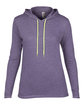 Anvil Ladies' Lightweight Long-Sleeve Hooded T-Shirt HTH PRP/ NEO YEL OFFront