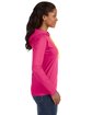 Anvil Ladies' Lightweight Long-Sleeve Hooded T-Shirt HT PINK/ NEO YEL ModelSide