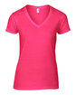 Anvil Ladies' Lightweight V-Neck T-Shirt HOT PINK FlatFront