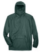 UltraClub Adult Quarter-Zip Hooded Pullover Pack-Away Jacket FOREST GREEN FlatFront