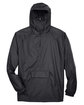 UltraClub Adult Quarter-Zip Hooded Pullover Pack-Away Jacket BLACK FlatFront