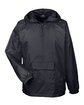 UltraClub Adult Quarter-Zip Hooded Pullover Pack-Away Jacket BLACK OFFront