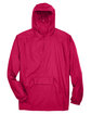 UltraClub Adult Quarter-Zip Hooded Pullover Pack-Away Jacket RED FlatFront