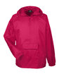 UltraClub Adult Quarter-Zip Hooded Pullover Pack-Away Jacket RED OFFront
