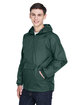 UltraClub Adult Quarter-Zip Hooded Pullover Pack-Away Jacket FOREST GREEN ModelQrt