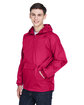UltraClub Adult Quarter-Zip Hooded Pullover Pack-Away Jacket RED ModelQrt