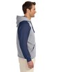 Jerzees Adult 8 oz. NuBlend® Colorblock Raglan Pullover Hooded Sweatshirt oxford/ j navy ModelSide