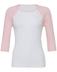 Bella + Canvas Ladies' Baby Rib 3/4-Sleeve Contrast Raglan T-Shirt WHITE/ PINK FlatFront